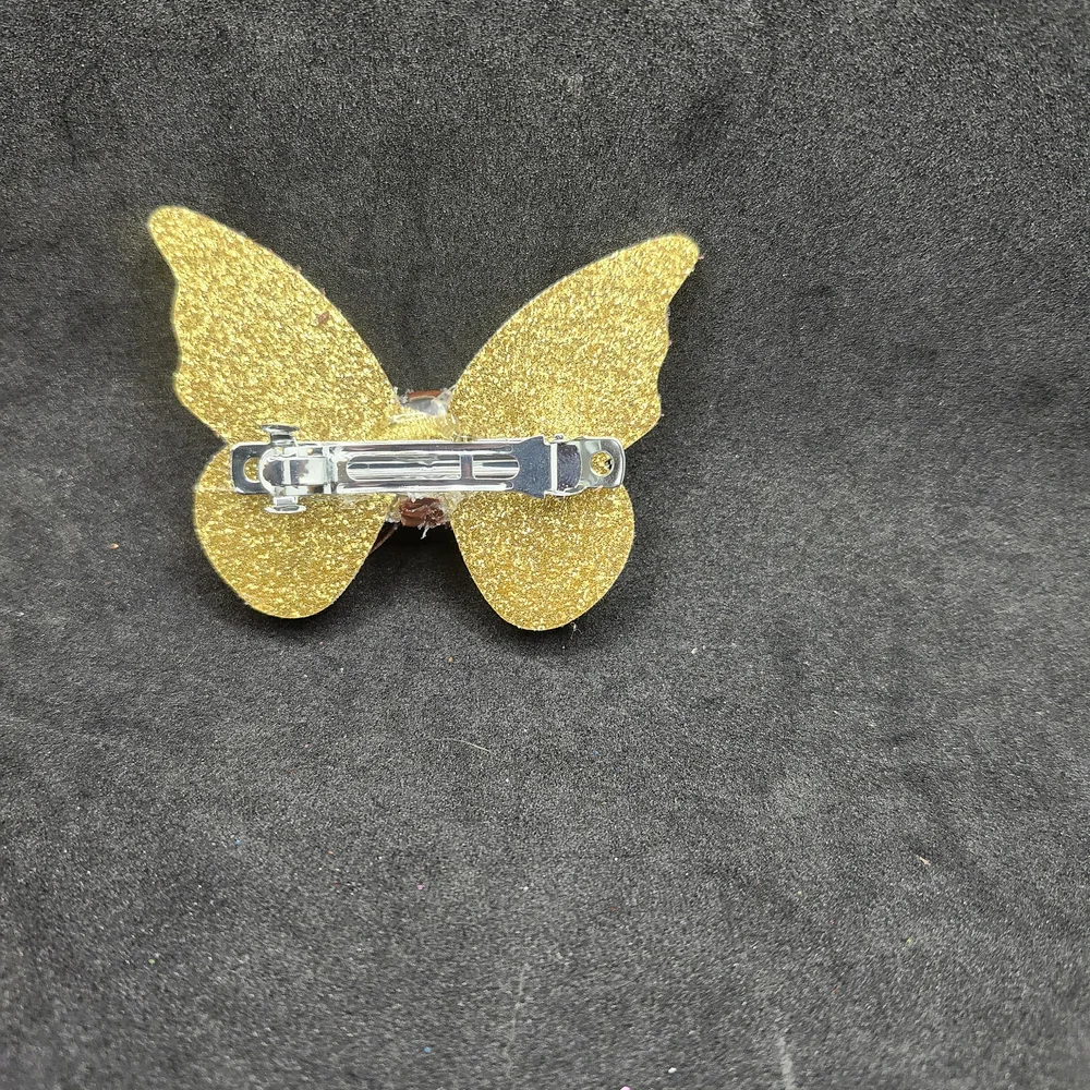 Hand Crafted Brown and Gold Butterfly Hair Clip Faux Leather